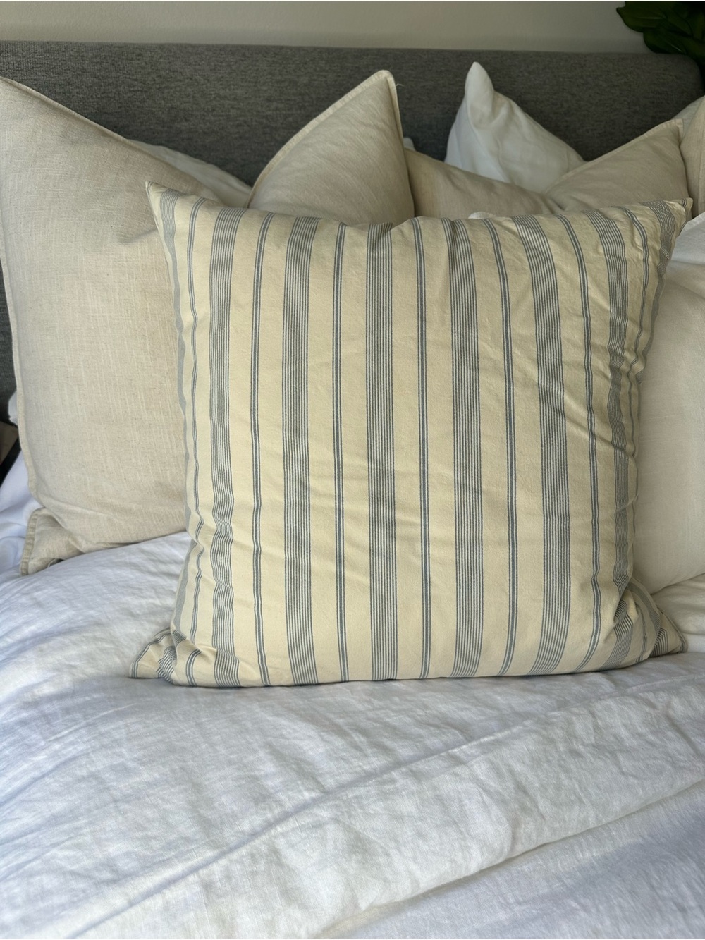 Ralph Lauren Cream Throw Pillow with Blue Pinstripes